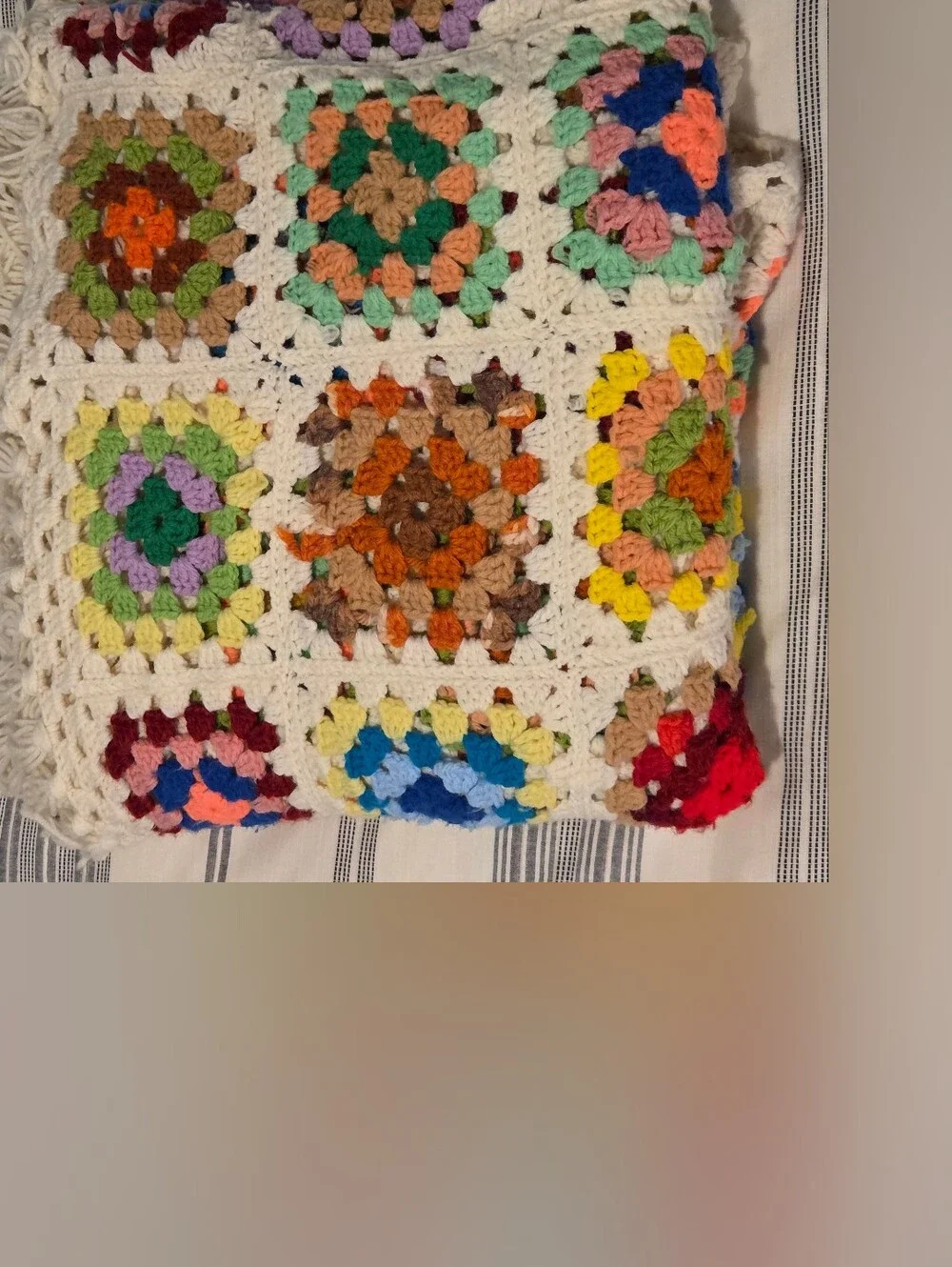 Handmade Vintage Crochet Granny Square Afghan Blanket - 66